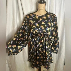 Zara Floral Balloon Sleeve Knee Lengrh Dress Size Medium